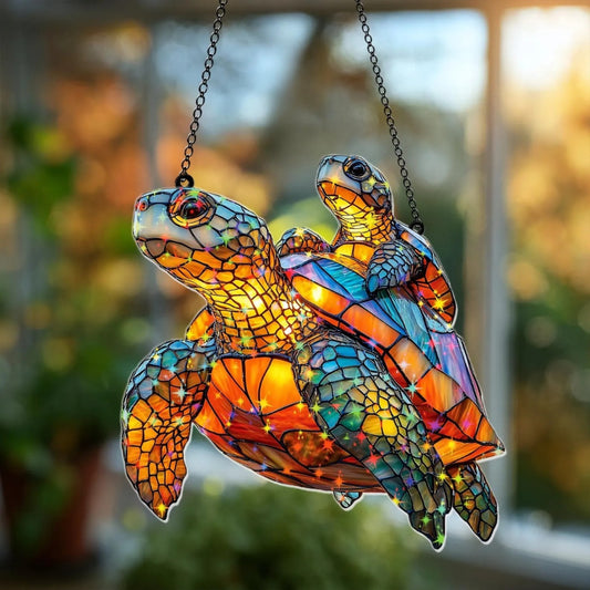 Turtle Mom and Baby Holographic Acrylic Suncatcher