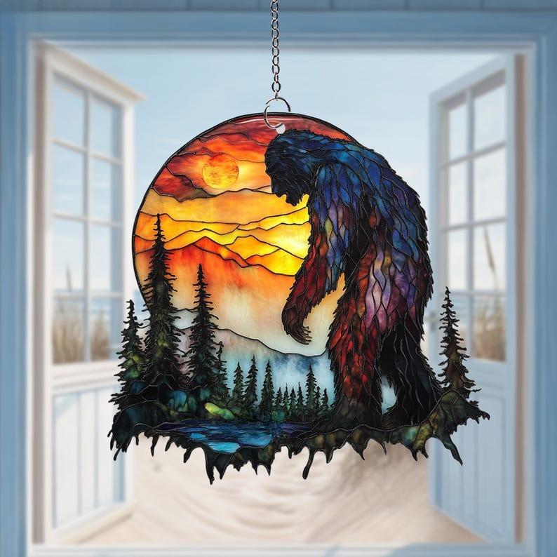 Wilderness Guardian – Bigfoot Stained Glass Suncatcher