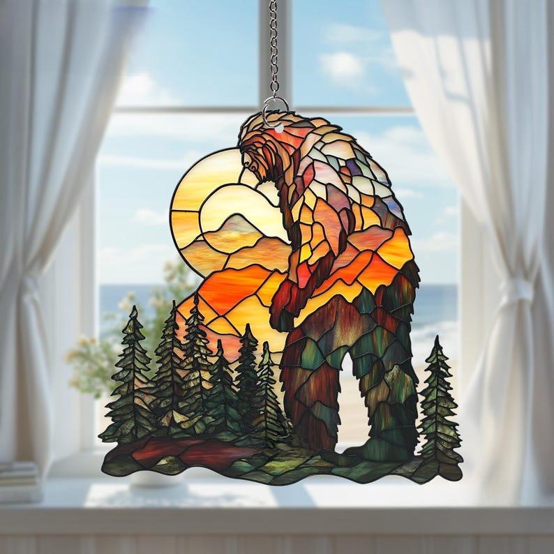 Wilderness Guardian – Bigfoot Stained Glass Suncatcher