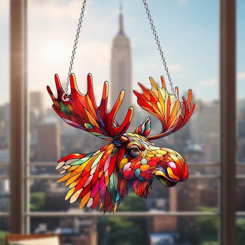 Moose Acrylic Window Hanging, Wildlife Cabin Decor