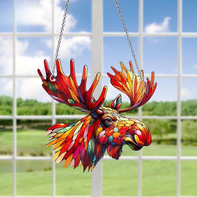 Moose Acrylic Window Hanging, Wildlife Cabin Decor