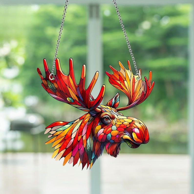 Moose Acrylic Window Hanging, Wildlife Cabin Decor