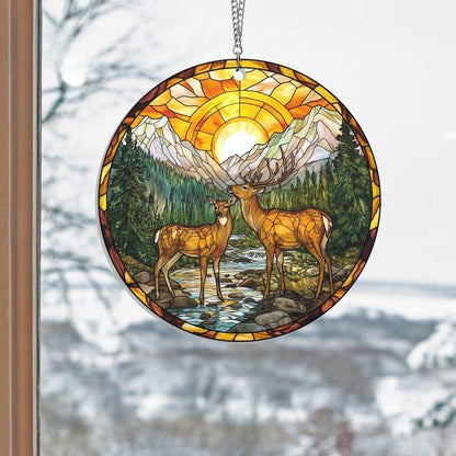Forest Deer Couple Acrylic Window Hanging