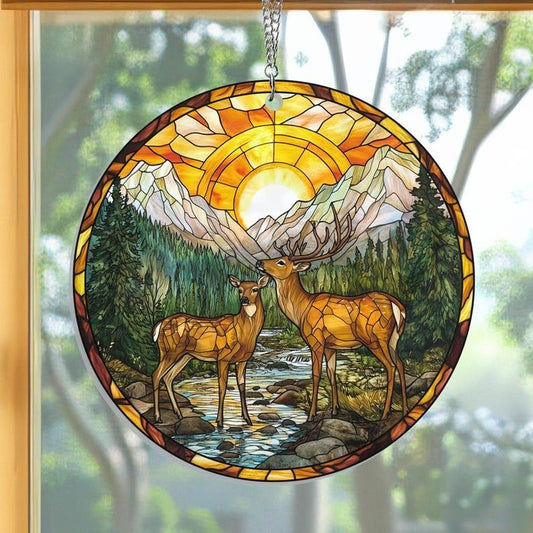 Forest Deer Couple Acrylic Window Hanging