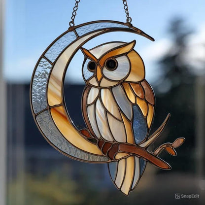 Moon Owl Stained Glass Suncatcher