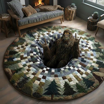 Peekaboo Sasquatch Quilted Round Mat