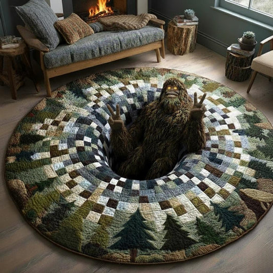 Peekaboo Sasquatch Quilted Round Mat