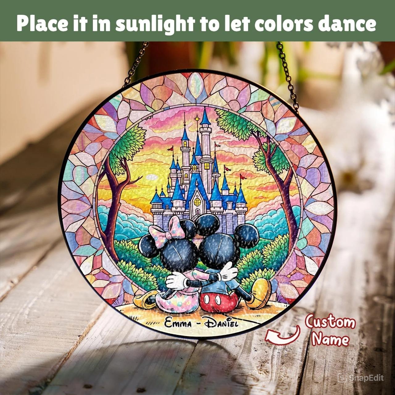 Personalized Cute Mouse Couple Stained Glass Suncatcher, Hanging Decor