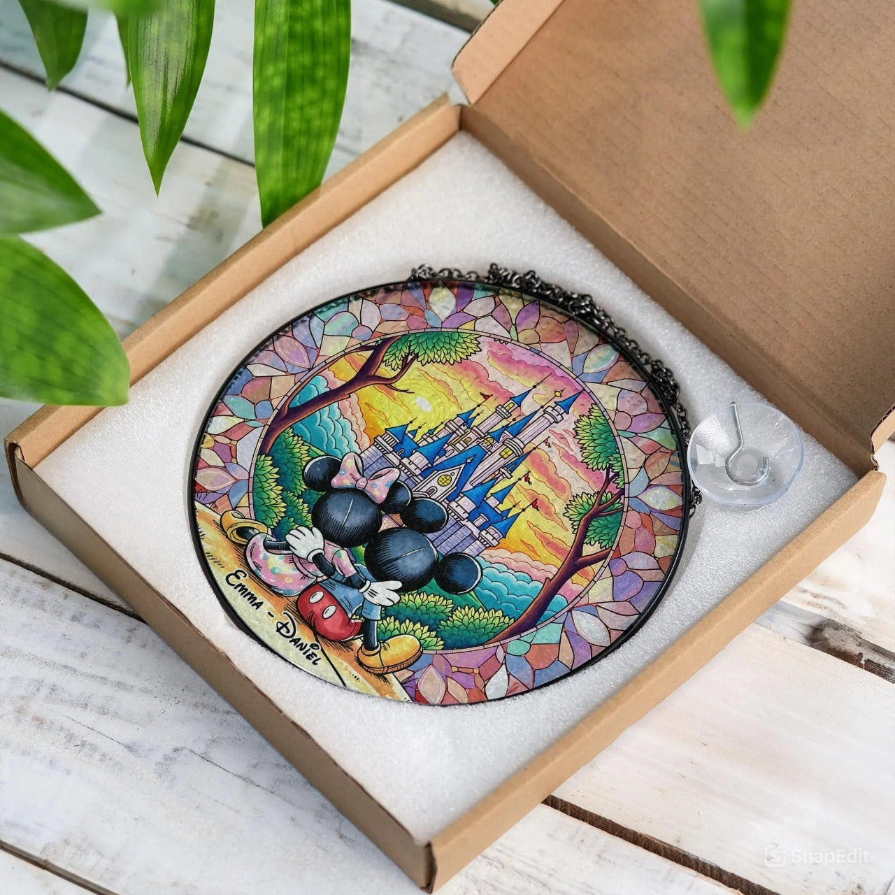 Personalized Cute Mouse Couple Stained Glass Suncatcher, Hanging Decor