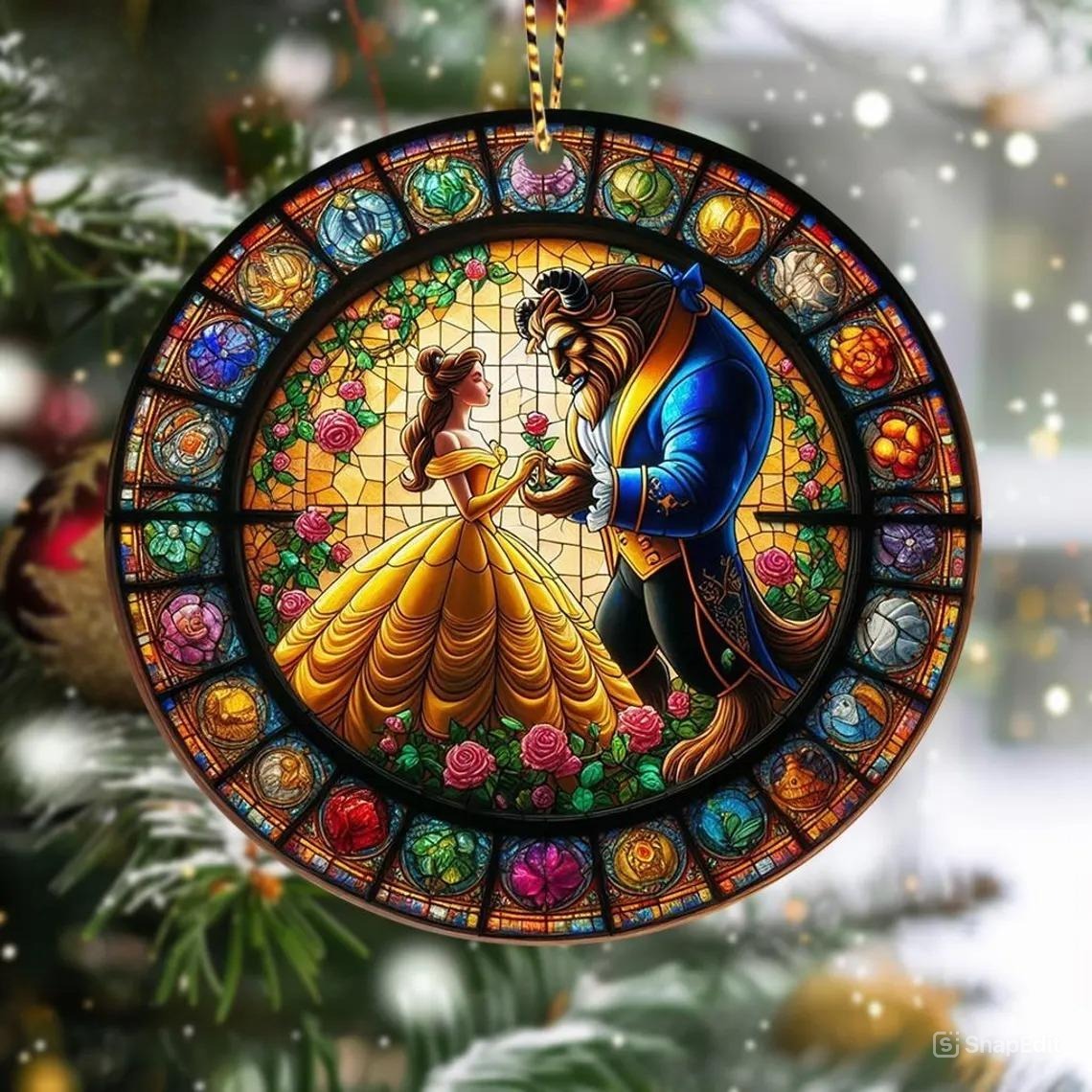 Personalized Beauty Couple Stained Glass Suncatcher, Hanging Decor