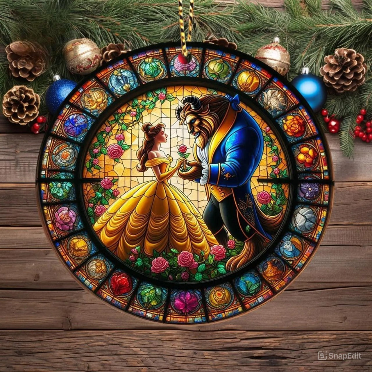 Personalized Beauty Couple Stained Glass Suncatcher, Hanging Decor