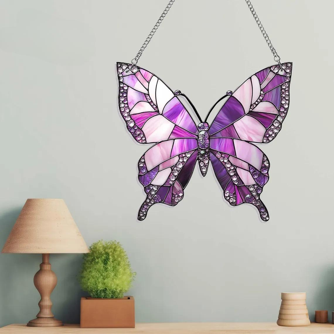 Purple Butterfly Acrylic Window, Acrylic Window Hanging
