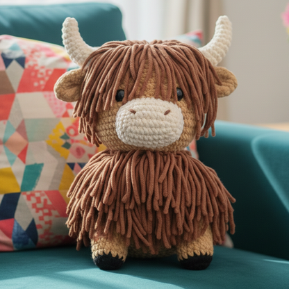 Fluffy Highland Cow Shaped Pillow