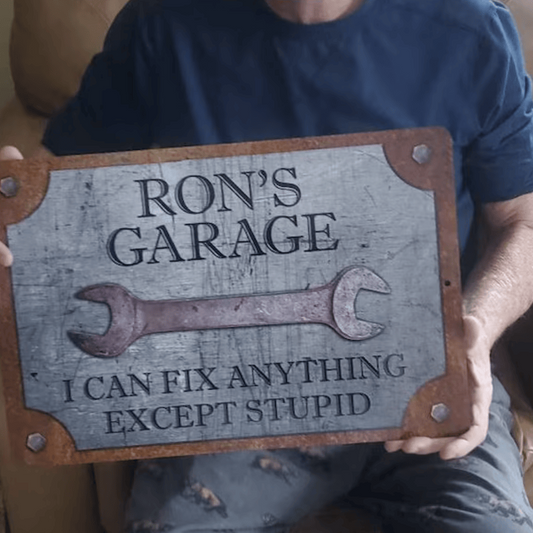 Customizable Rust & Steel Garage Sign - Personalized Metal Sign