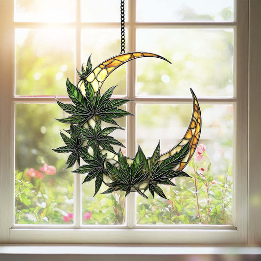 Cresent Moon Cannabis Leaf Acrylic Window
