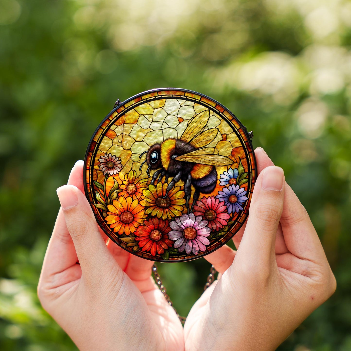 Bee and Flower Stained Glass - Window Hanging Suncatcher