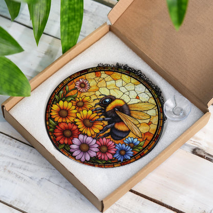 Bee and Flower Stained Glass - Window Hanging Suncatcher
