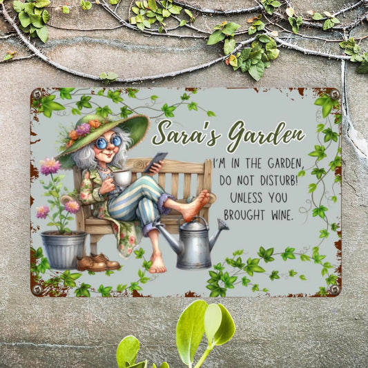 Personalized Funny Metal Garden Sign for Women - Personalized Rectangle Metal Sign