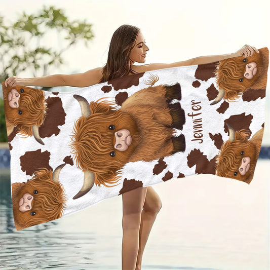Just A Girl Who Loves Highland Cows - Personalized Skull Quick-dry Beach Towel/Bath Towel
