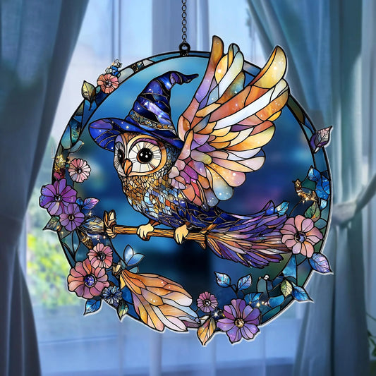 Wizard Owl Suncatcher  - Owl Window Hanging Suncatcher Ornament