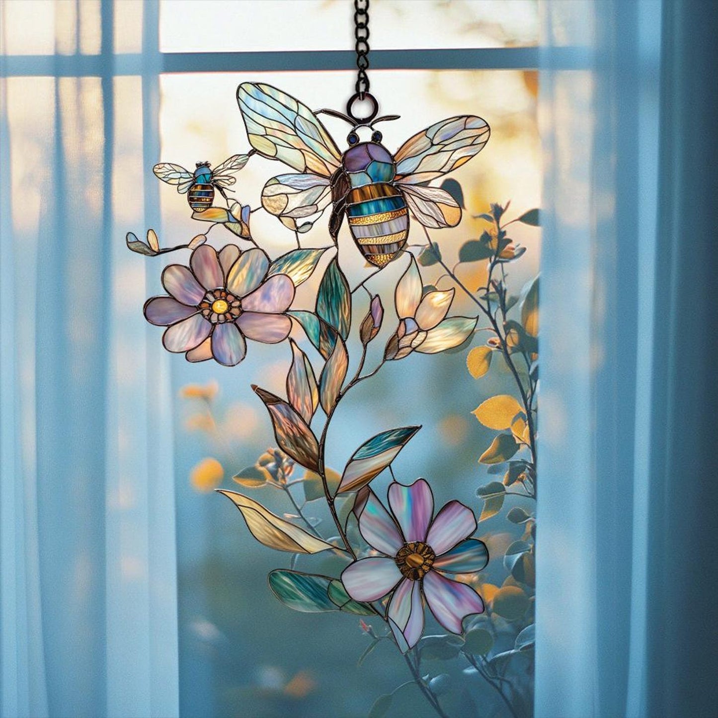 Honey Bee and Sunflower Acrylic Window Hanging Decoration