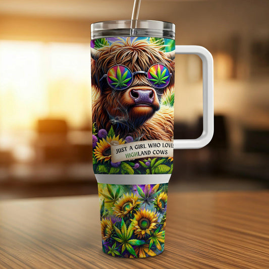 Just A Girl Who Loves Highland Weed - Tumbler With Handle 40oz