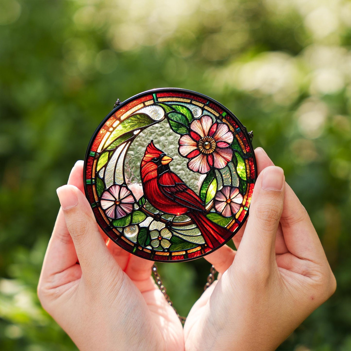 Red Cardinal Stained Glass Suncatcher