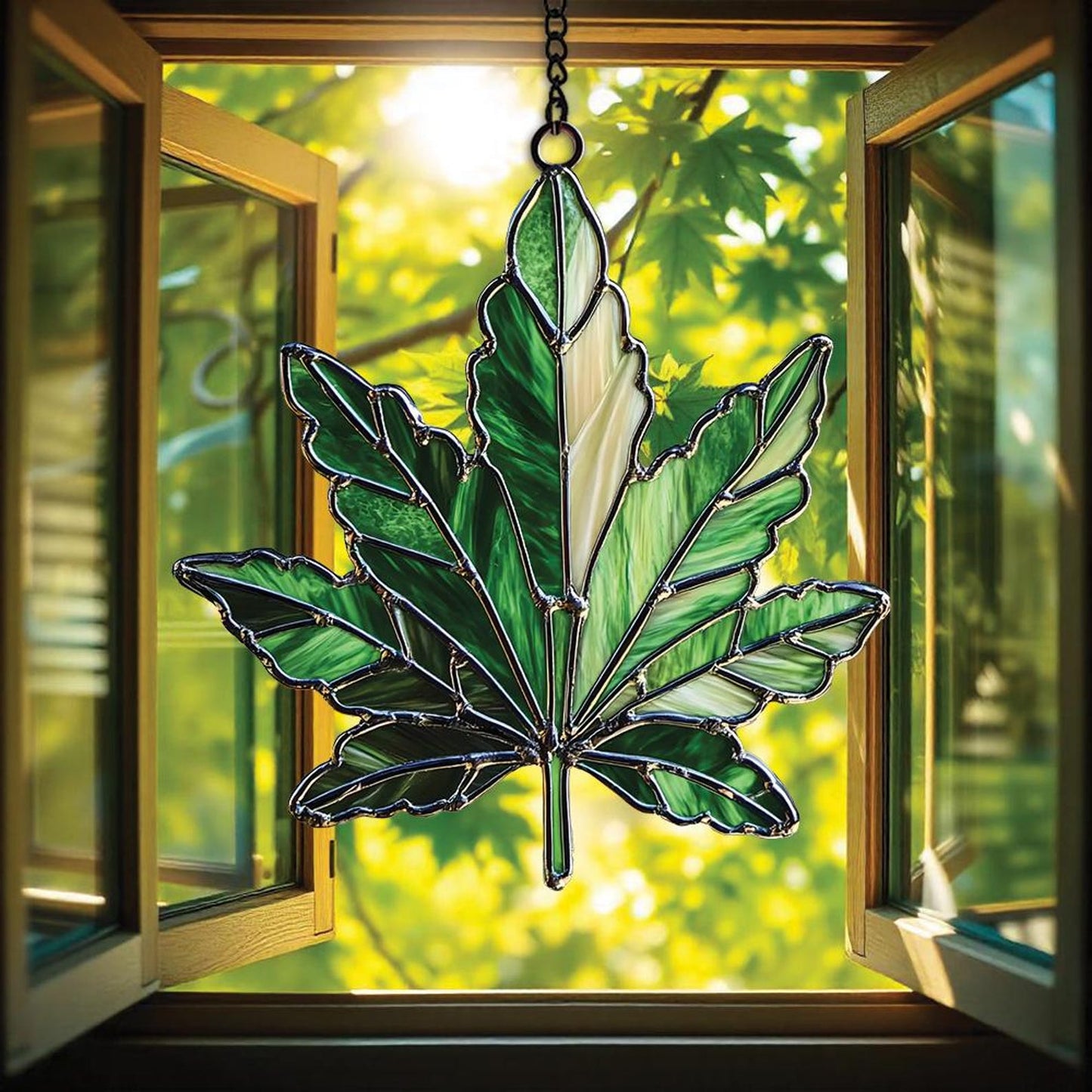 Weed Leaf Stained Acrylic Window