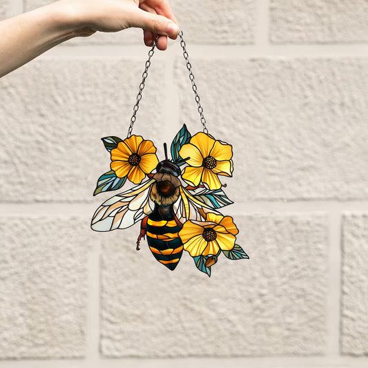Honey Bee and Hive Acrylic Window Hanging