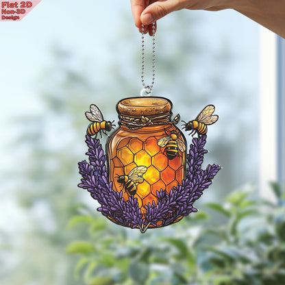 Honey Jar With Bees Acrylic Window Hanging Decoration
