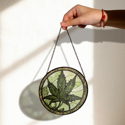 Green Leaf Stained Glass Suncatcher