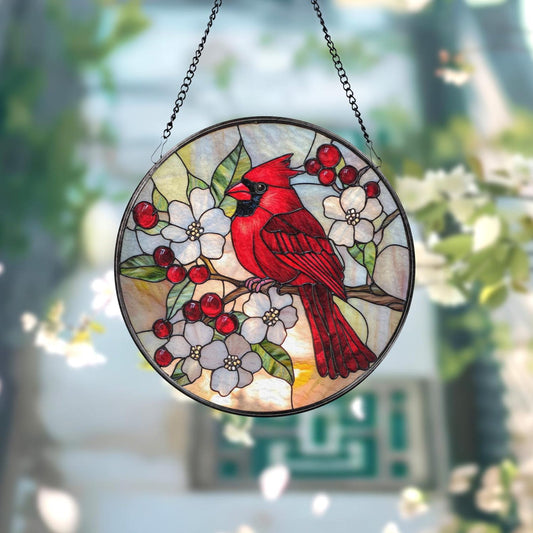 Red Cardinal Stained Glass Suncatcher