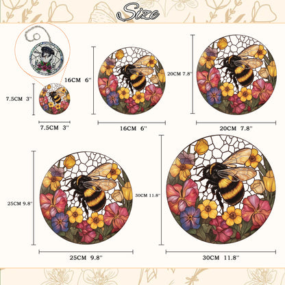 Bee and Flower Stained Glass - Window Hanging Suncatcher