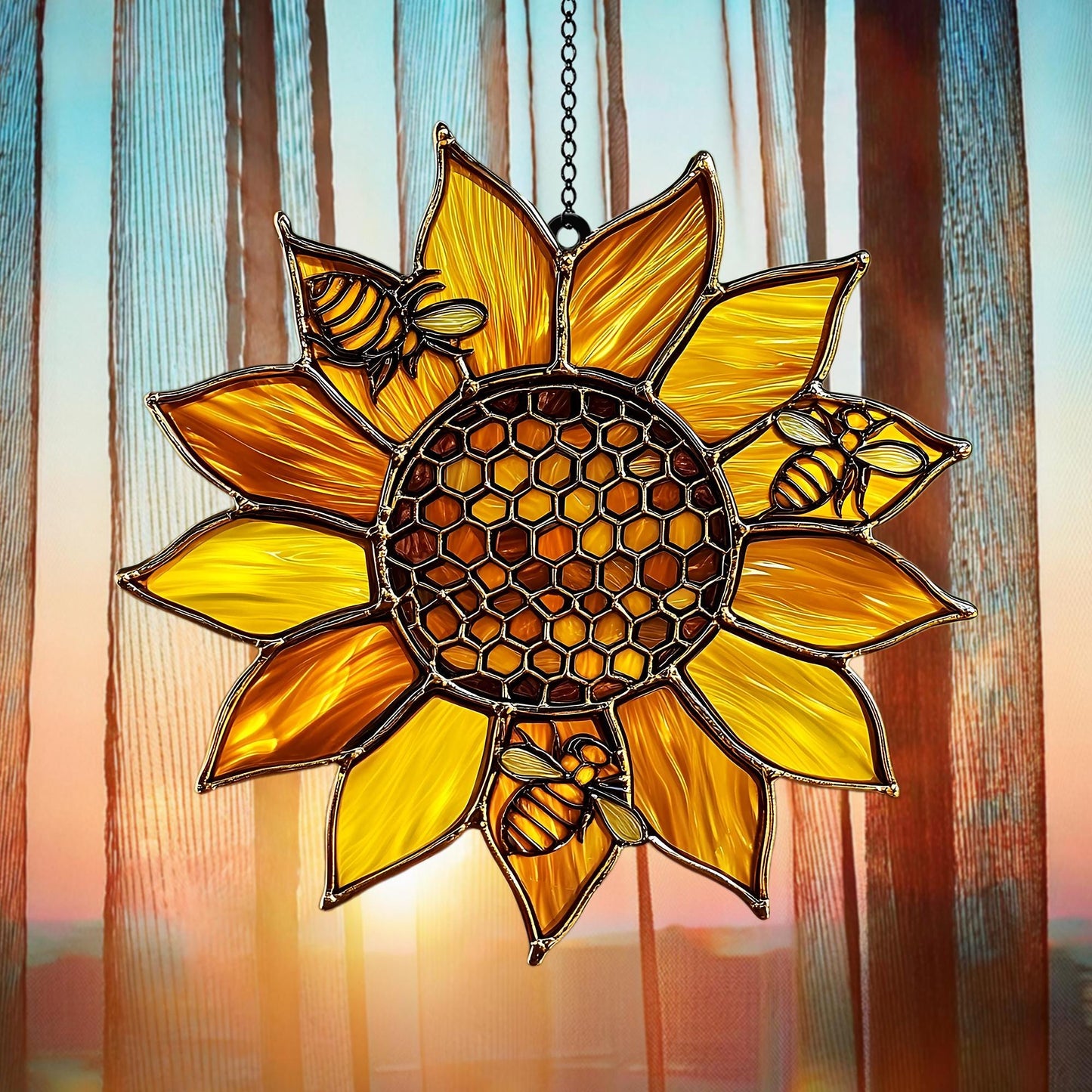 Honey Bee and Sunflower Acrylic Window Hanging Decoration