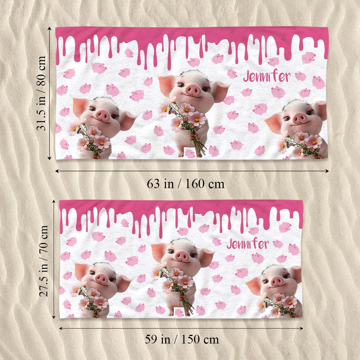 Cute Pig - Personalized Quick-dry Beach Towel/ Bath Towel