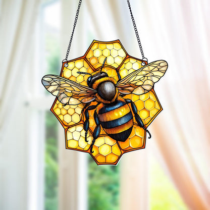 Honey Bee and Hive Acrylic Window Hanging Decoration