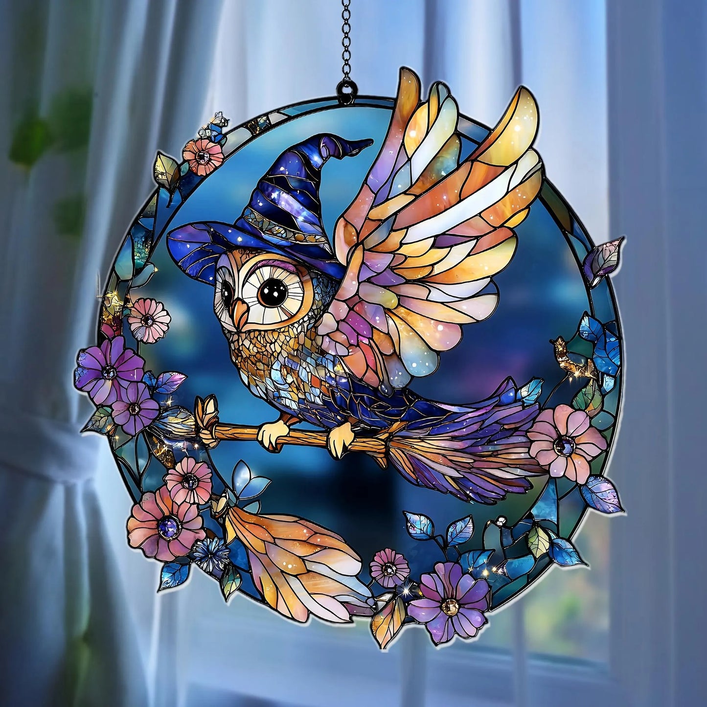 Wizard Owl Suncatcher  - Owl Window Hanging Suncatcher Ornament