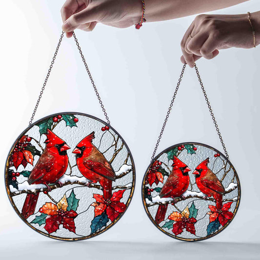 Couple Red Cardinal Stained Glass Suncatcher