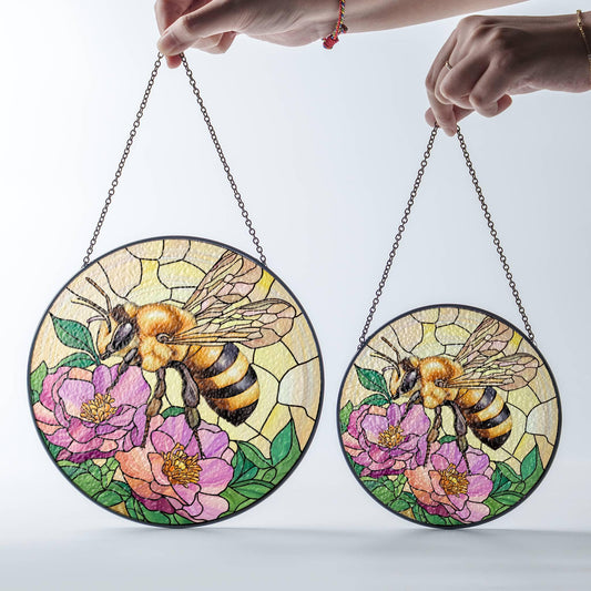 Bee and Flower Stainglass - Window Hanging Suncatcher