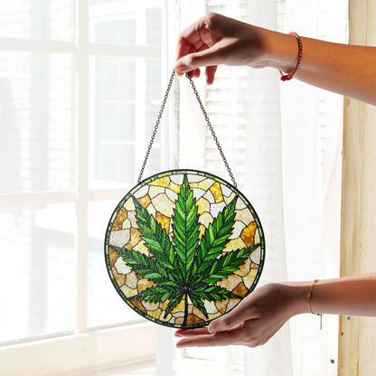 Weed Leaf Stained Glass Suncatcher
