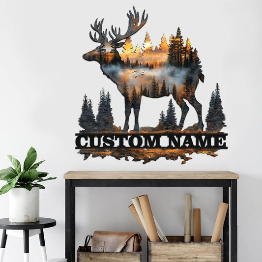 Custom Name Hunting Deer Sunset - Personalized Metal Sign