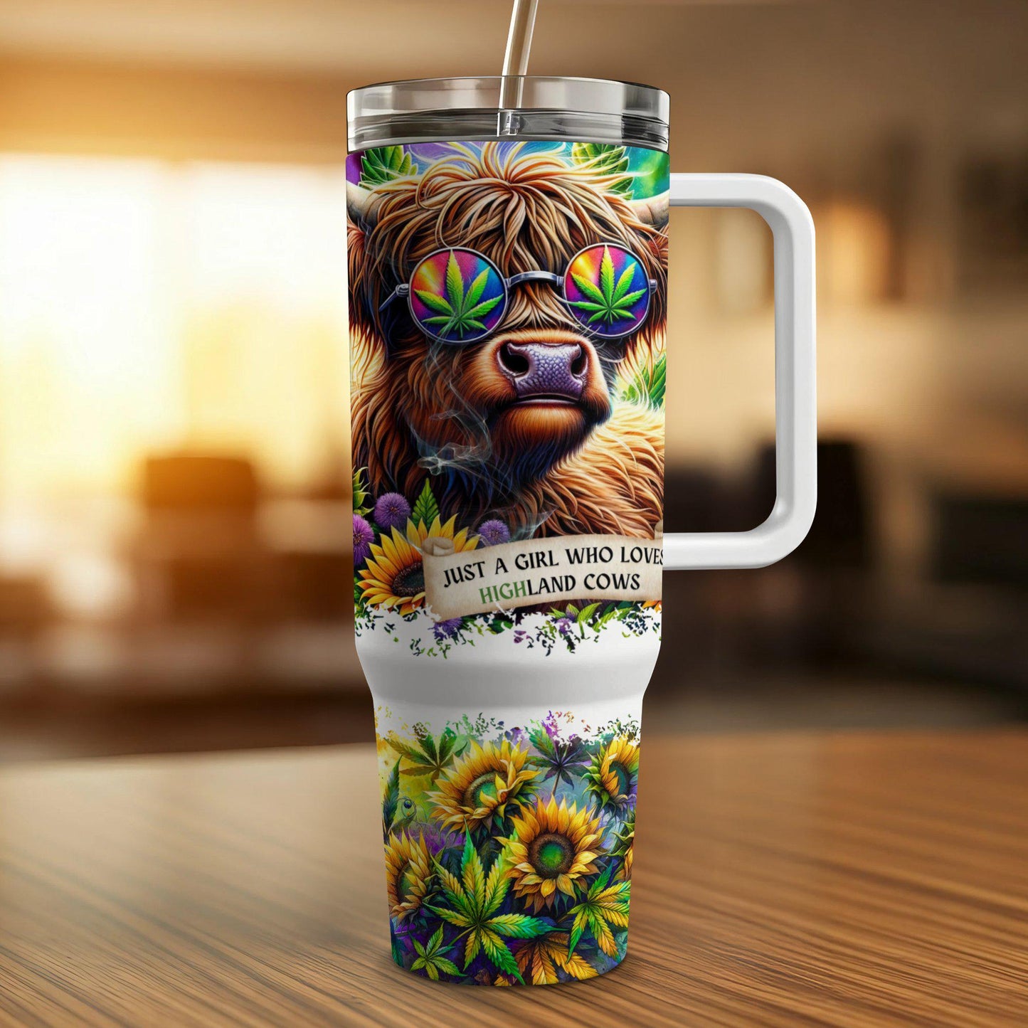 Just A Girl Who Loves Highland Weed - Tumbler With Handle 40oz