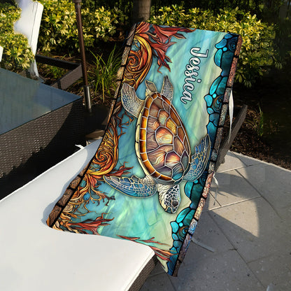 Stained Glass Turtle - Personalized Quick-dry Beach Towel/ Bath Towel