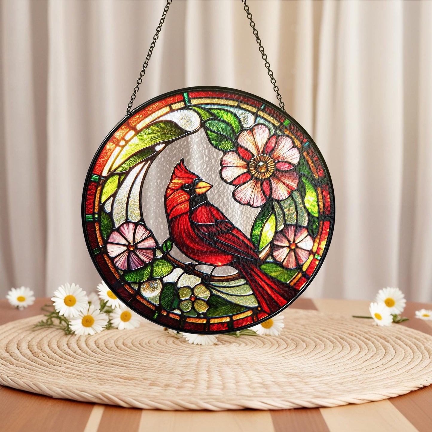 Red Cardinal Stained Glass Suncatcher