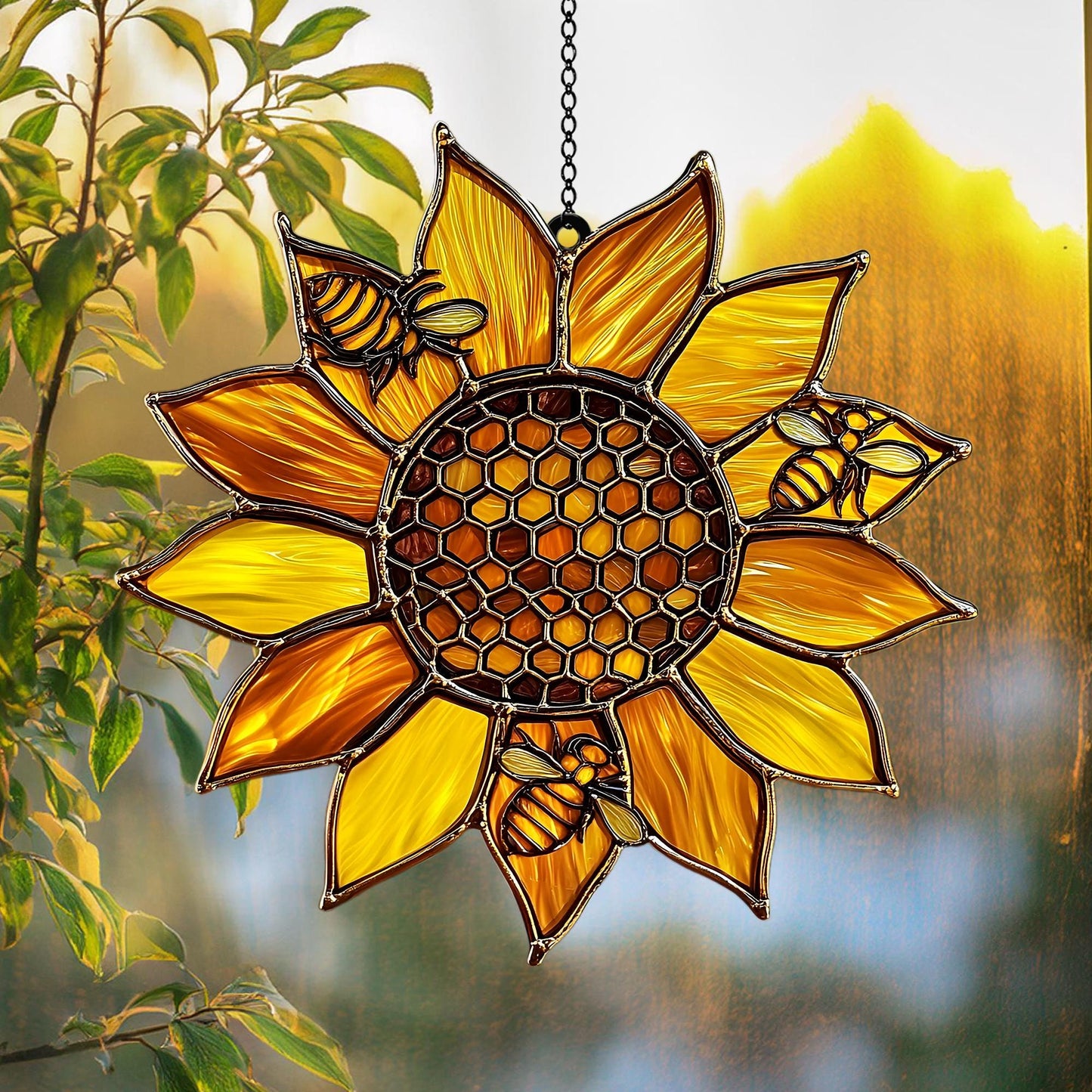 Honey Bee and Sunflower Acrylic Window Hanging Decoration