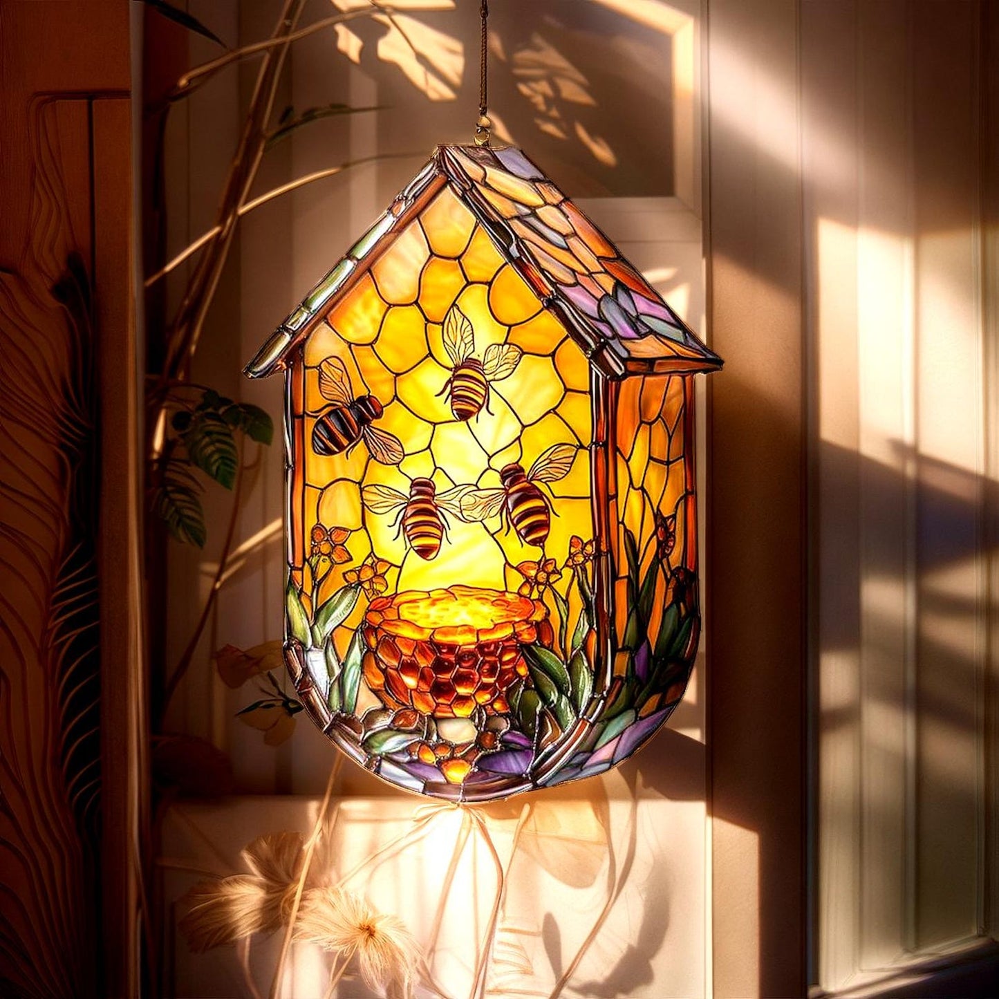 Bee Hive and Floral Acrylic Window Hanging