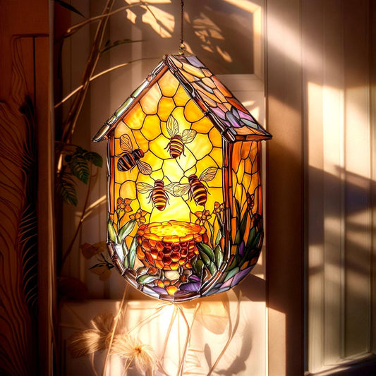 Bee Hive and Floral Acrylic Window Hanging