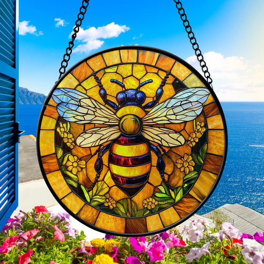 Bee Faux Stainglass - Window Hanging Suncatcher