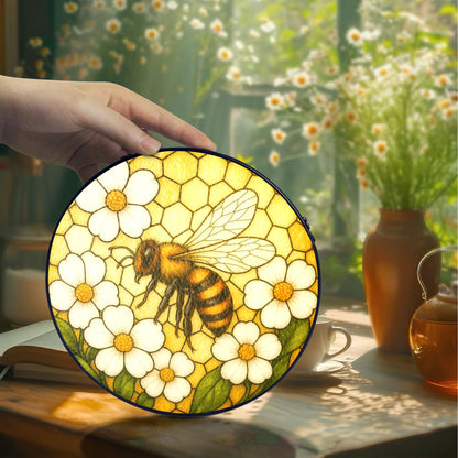 Bee and Flower Stained Glass - Window Hanging Suncatcher