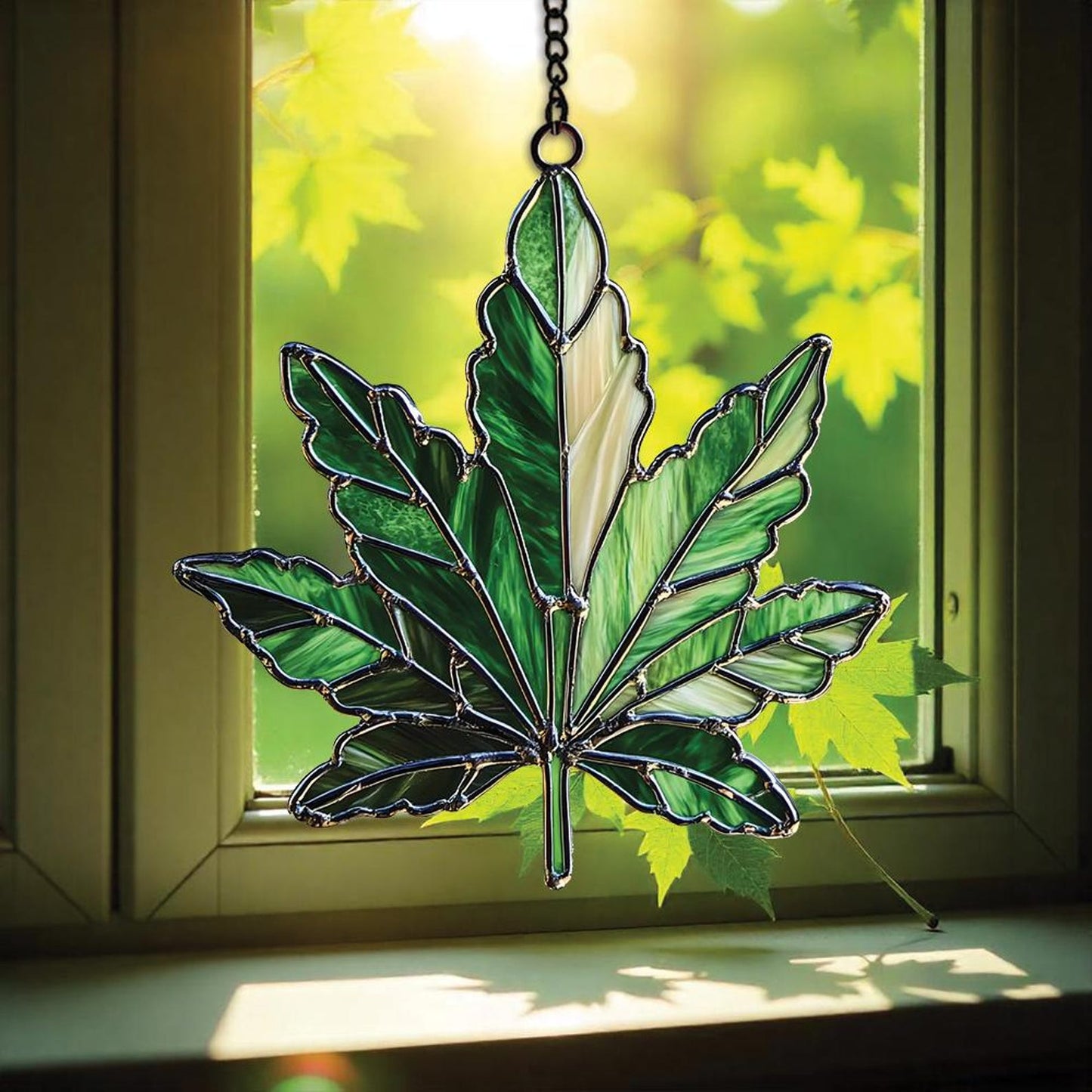 Weed Leaf Stained Acrylic Window